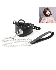 Bondage Boutique Leather Collar and Leash With Mouth Gag For Couples