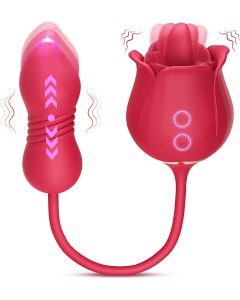 Rose Sex Toy Dildo Vibrator 3in1 with 9 Thrusting G Spot Vibration, Clitoral Nipple Licker for Woman Man Couples Pleasure