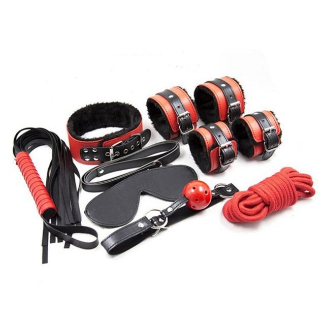 7Pcs Pu Leather Rope Handcuffs Collar Gag Fetish Restraints Bondage Set For Couples 