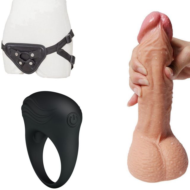 Realistic skin strap on 8.7 Inch Cock with vibrator cock ring for female