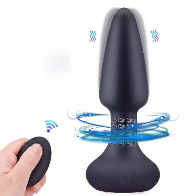 Anal plug rotating bead vibrator prostate massage wireless remote control