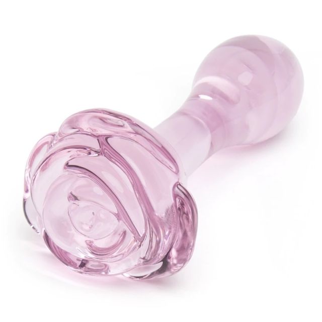 Glass Dildo Full Bloom Small Rose Glass Butt Plug Pink Masturbator Sex Toys for Woman