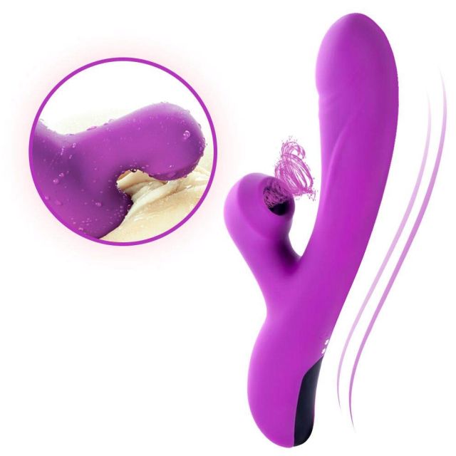 Purple Rechargeable Waterproof Heating Sucking Vibrator for Women 